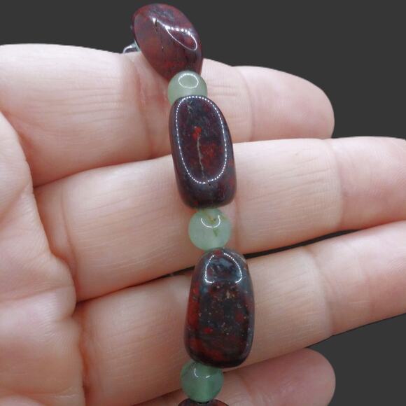 Tumbled Gemstone Bracelet Deep Red Beaded Green Aventurine Unisex Stackable NEW - Picture 7 of 9